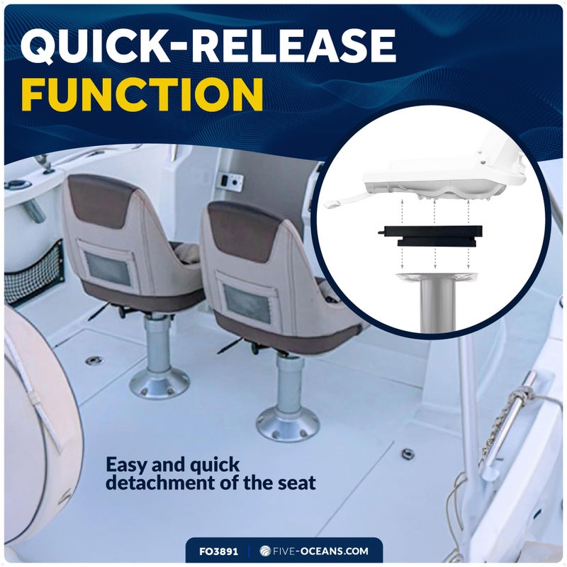 Five Oceans Boat Seat Swivel - Marine Boat Quick-Release Boat Seat Swivel Mount with Removable Bracket, Universal Mounting, Corrosion-Resistant, Black - FO3891 - Image 3